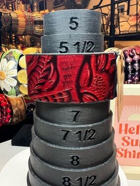 NWT DaVinci Red Tooled Leather Cuff Bracelet